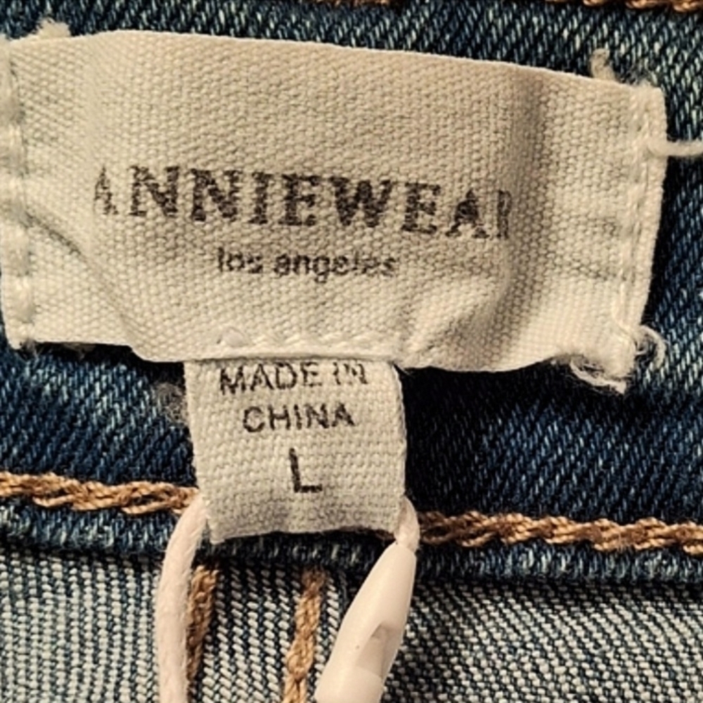 Annie Wear High Rise Wide Leg Stretchy Cropped Denim Blue Jeans Women Size Large - Picture 11 of 16